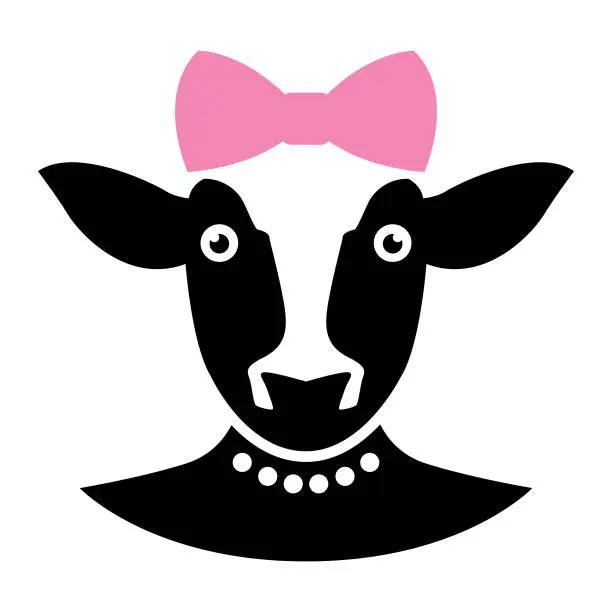 Vector illustration of Cute Cow Wearing A Pink Bow