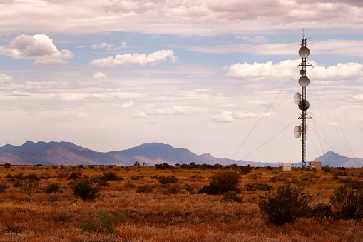 Telecommunications tower in the arid desert landscape of the Flinders Ranges, South Australia
