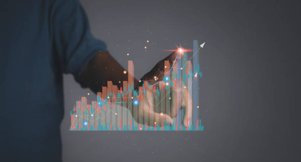 istock Stock market graph with man working stock trading computer screen background. 1488732160