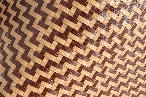 Pattern of Brown plastic woven basket handmade. Texture of handmade plastic weave for background.
