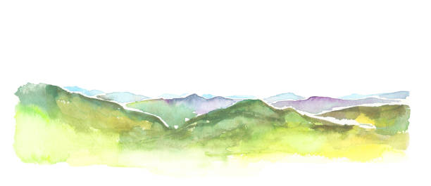 istock Illustration of a mountain range painted in watercolor 1488739605