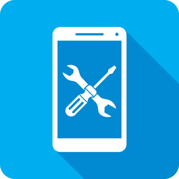 Vector illustration of Screwdriver and Wrench Smartphone Icon Silhouette