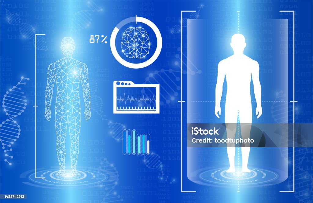 Modern Medical Science Abstract Background Technology Concept In Blue Light Brain And Human ...