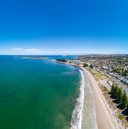 Aerial views of of the South Australian coastal town of Victor Harbor