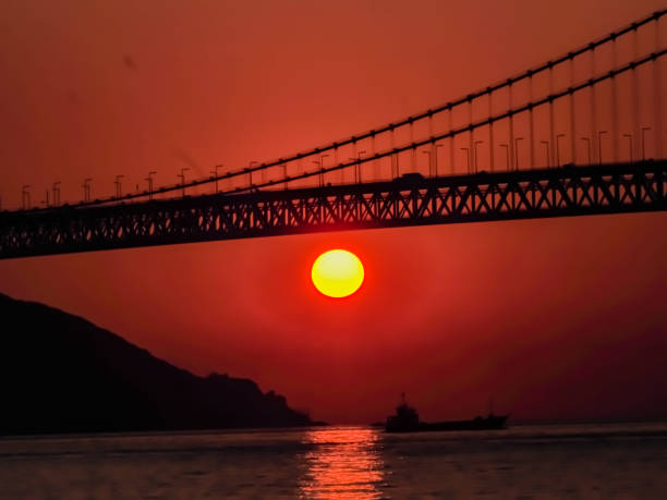 Sunset and Akashi Kaikyo Bridge