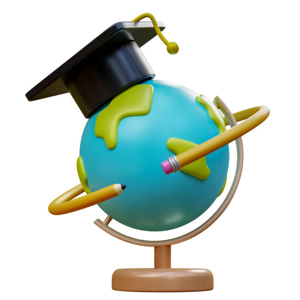 istock World Globe education with graduate cap and pencil around E-learning concept design. Education idea for website banner, presentation. 3d rendering 1488749043