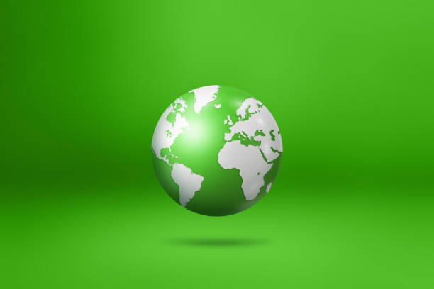 istock World globe, earth map, isolated on green. Horizontal background 1488753400