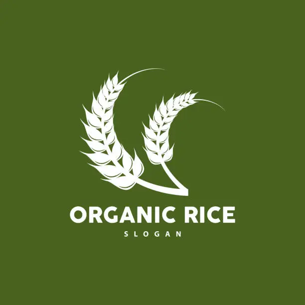 Vector illustration of Wheat Rice Logo, Agricultural Organic Plant Vector, Golden Bread Material Luxury Design, Retro Vintage Theme Design