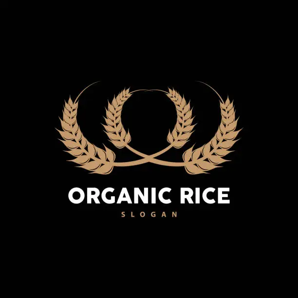 Vector illustration of Wheat Rice Logo, Agricultural Organic Plant Vector, Golden Bread Material Luxury Design, Retro Vintage Theme Design