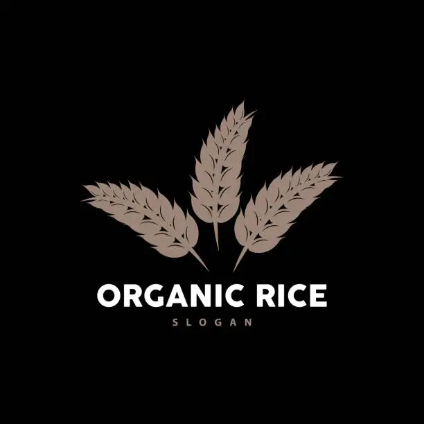 Vector illustration of Wheat Rice Logo, Agricultural Organic Plant Vector, Golden Bread Material Luxury Design, Retro Vintage Theme Design