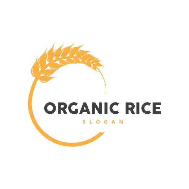 Vector illustration of Wheat Rice Logo, Agricultural Organic Plant Vector, Golden Bread Material Luxury Design, Retro Vintage Theme Design