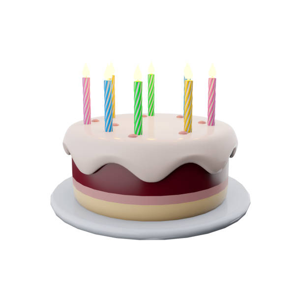 istock 3d rendering birthday cake with candles. 3d render three-layer dessert with colorful candles. Birthday cake 1488759087