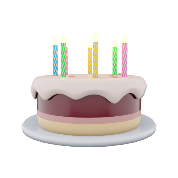istock 3d rendering birthday cake with candles. 3d render three-layer dessert with colorful candles. Birthday cake 1488759090