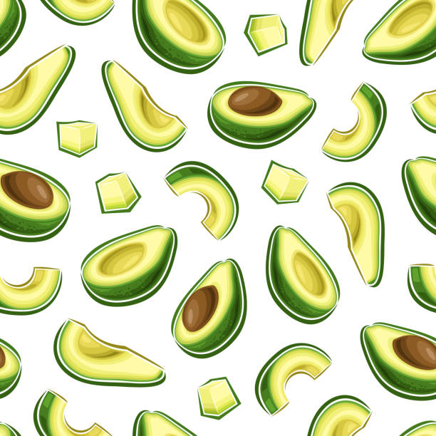 vektor avocado nahtloses muster - guacamole avocado cutting white background stock-grafiken, -clipart, -cartoons und -symbole