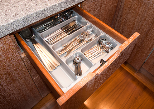 Cutlery Drawer With Compartments in luxury yacht kitchen