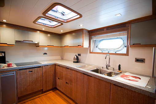 Luxury yacht interior, yacht kitchen