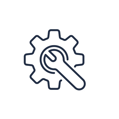 Wrench with gear thin line icon