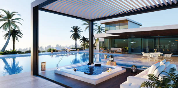 istock 3D illustration of Luxury whirlpool on private deck with pergola 1488772206