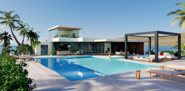 istock 3d render of Luxury house with pool and pergola 1488772207