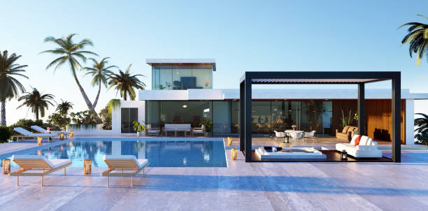 istock Karel Noppe3d Render of modern villa with pergola next to pool 1488772332