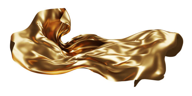 istock Gold fabric flying in the wind isolated on white background 3D render 1488773016