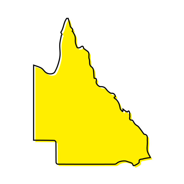 Simple outline map of Queensland is a state of Australia. Simple outline map of Queensland is a state of Australia. Stylized minimal line design queensland stock illustrations