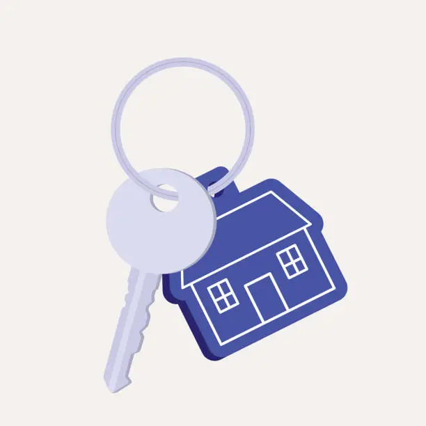 Vector illustration of House Key With Keychain.