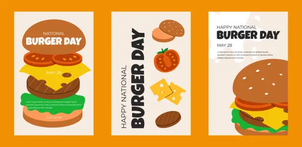 Vector illustration of National Burger Day poster set