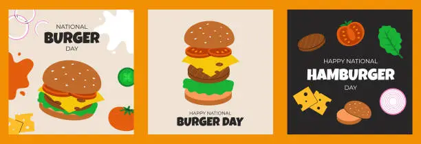 Vector illustration of National Burger Day set