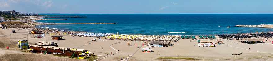 Constanta, Constanta, Romania - June 24, 2022: The Beach of Constanta at the Black Sea in Romania