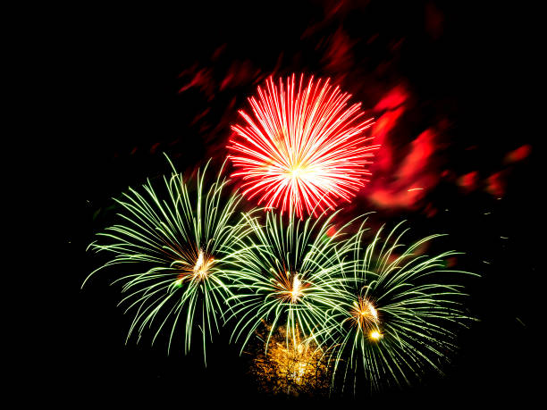 istock Multiple fireworks against the deep black sky. Bright  display of the fireworks 1488778782