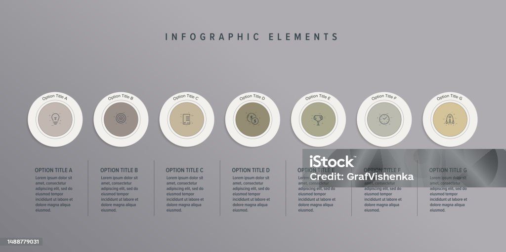 Process Chart Detailed Rounded Icon Business Process Chart Infographics With 7 Step Circles Round Workflow ...