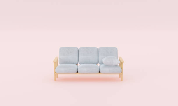 istock Contemporary Chic: 3D Rendering of a Minimalist Sofa with Stylish Home Decorations - Ideal for Sleek and Modern Interiors on pink pastel background 1488781636