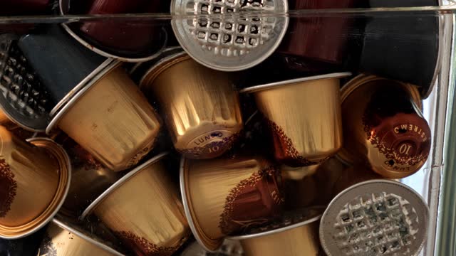 Recycling: Used coffee capsules. Close-up.