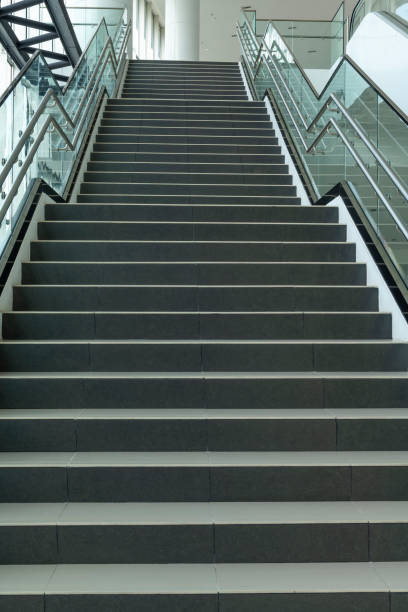 istock Modern staircase with metal railing - stock photo 1488787647