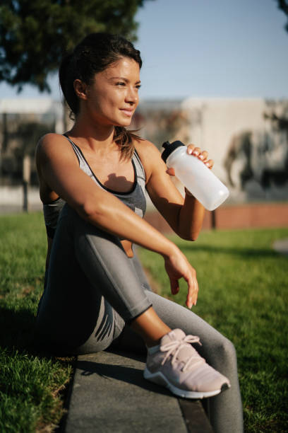 istock Young woman resting after training 1488791118