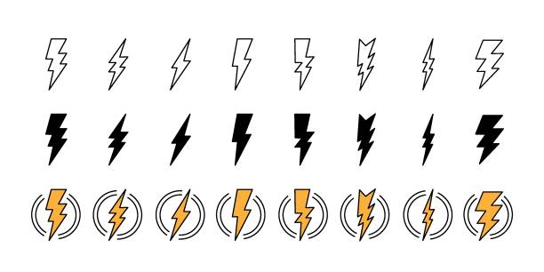 ilustrações de stock, clip art, desenhos animados e ícones de thunder bolt icons simple illustration - trovoada