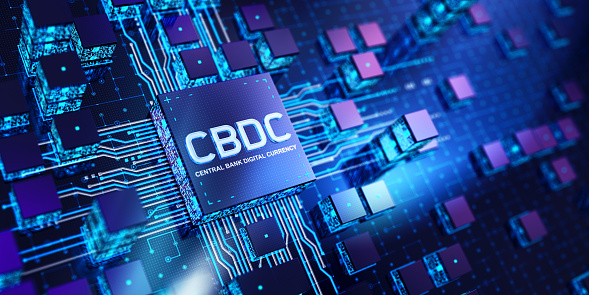 CBDC computer chip concept. 3D render