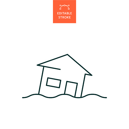 Flood Disaster Lineal Icon with Editable Stroke. The Icon is suitable for web design, mobile apps, UI, UX, and GUI design.