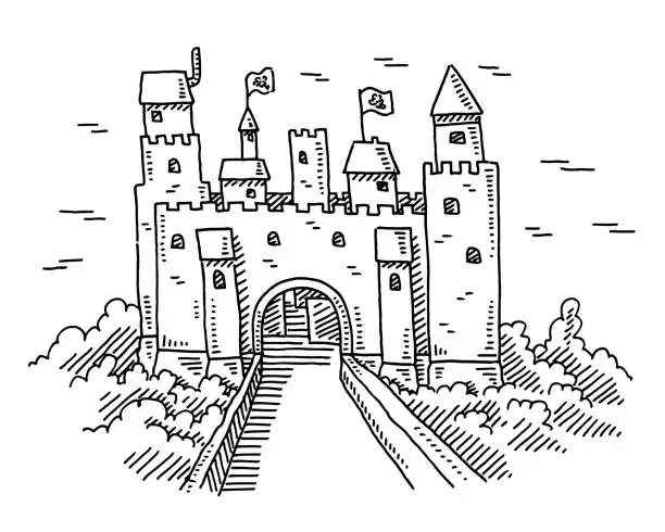 Vector illustration of Medieval Castle Drawing