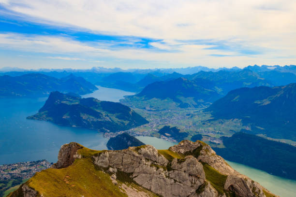 istock Beautiful panoramic view on Lake Lucerne from Mount Pilatus, Switzerland 1488804089