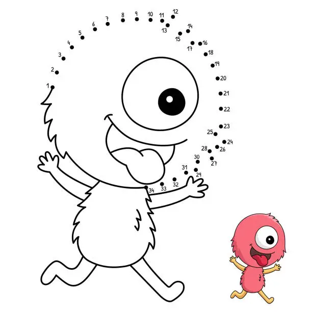 Vector illustration of Dot to Dot One Eyed Monster Isolated Coloring Page