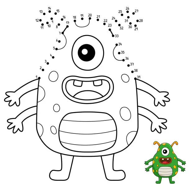 Vector illustration of Dot to Dot One Eyed Monster Isolated Coloring Page
