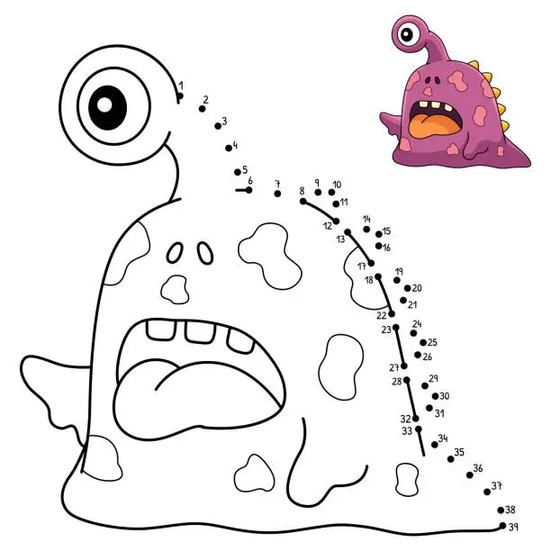 Vector illustration of Dot to Dot Monster One Eyed Isolated Coloring Page
