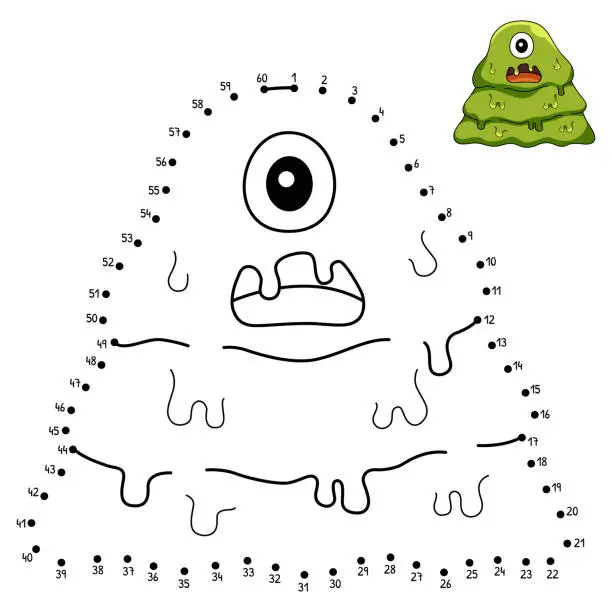 Vector illustration of Dot to Dot Monster Slime Isolated Coloring Page