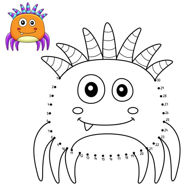 Vector illustration of Dot to Dot Monster Spider Isolated Coloring Page