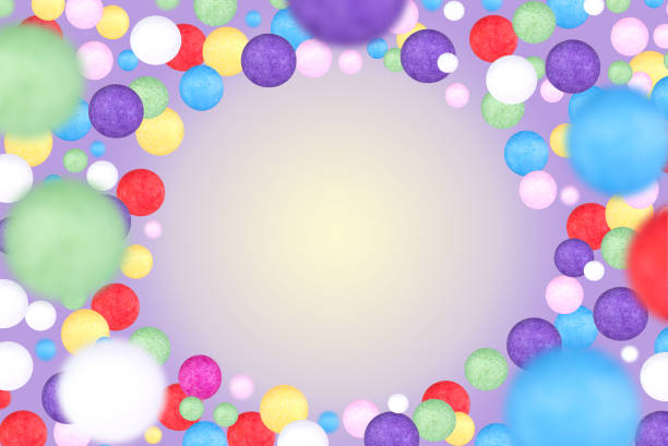 Levitation of multicolored polyfoam balls, copy space.