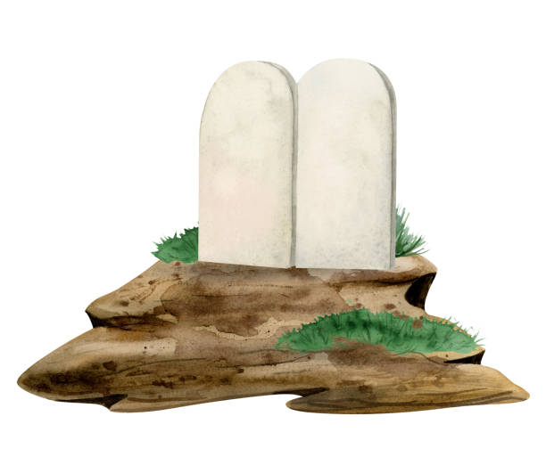 Watercolor stone tablets of Ten Commandments on Mount Sinai with copy space for text. Shavuot greeting template for card or social media post. Torah Bible story illustration Watercolor stone tablets of Ten Commandments on Mount Sinai with copy space for text. Shavuot greeting template for card or social media post. Torah Bible story illustration. stone tablet commandments stock illustrations