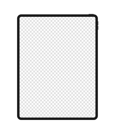 Tablet mockup with transparent screen isolated on a white background. Vector stock illustration.