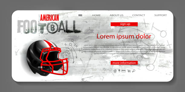 webseite oder vorlage für american-football-spiele im realistischen stil. der ball und ein schützender sporthelm für rugby auf dem hintergrund einer betonwand. - football computer icon american football rugby stock-grafiken, -clipart, -cartoons und -symbole